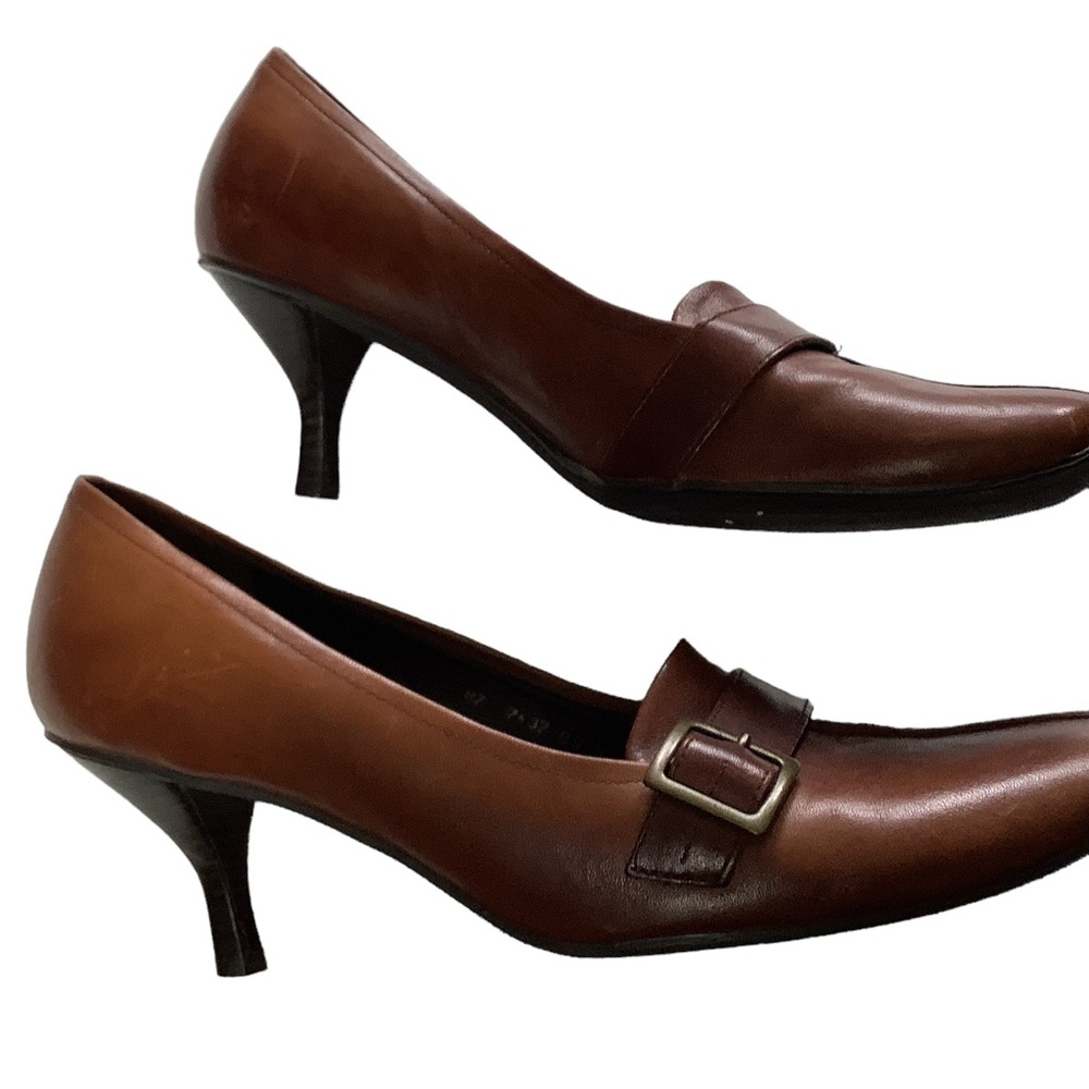 US 8 Cathy Jean Brazil Vintage Buckle Brown Leather Kitten Heels READ - Picture 3 of 16